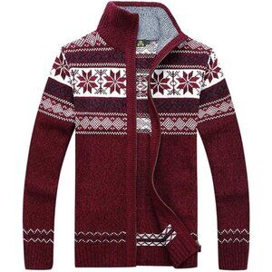 Men's Cardigan Sweaters Stand Collar Cable Thick Knitted Full Zip Sweater